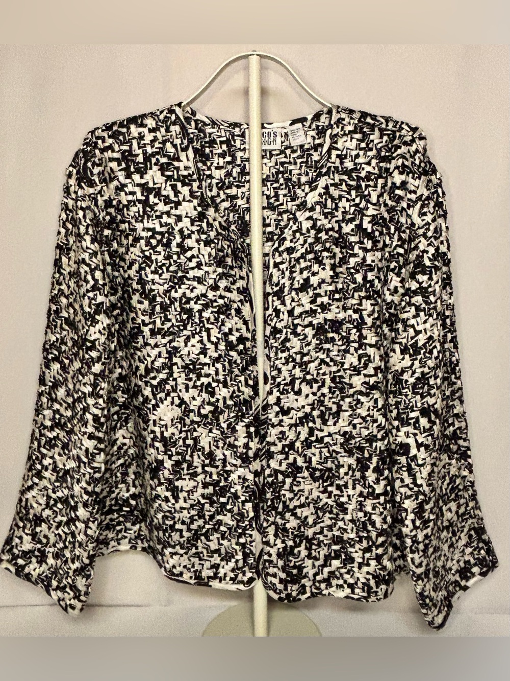 Chico's Design Vintage Silk Moroccan Geometric Print Open Jacket Topper 3 XL